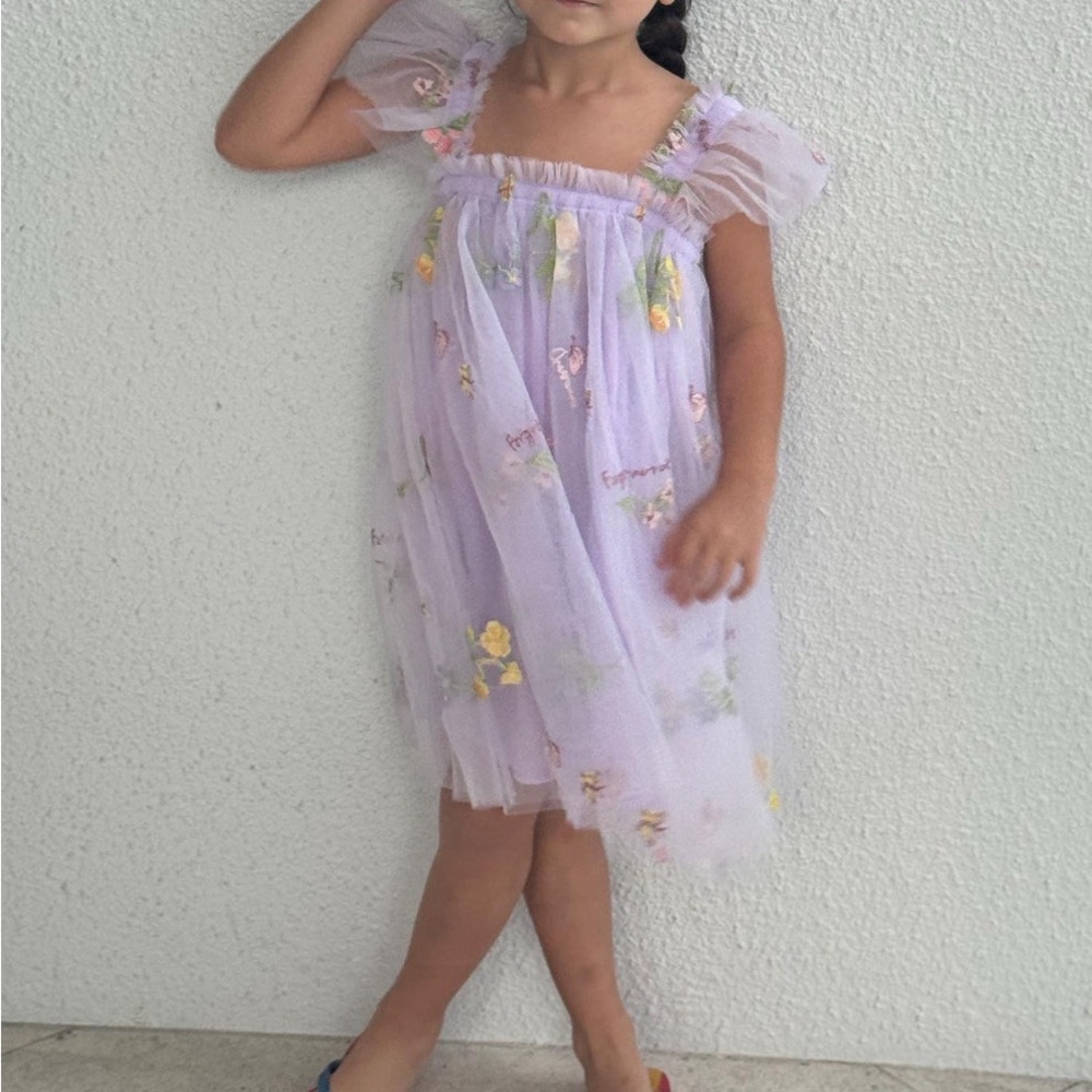 Jades Closets Purple Flower Butterfly Embroidered Dress